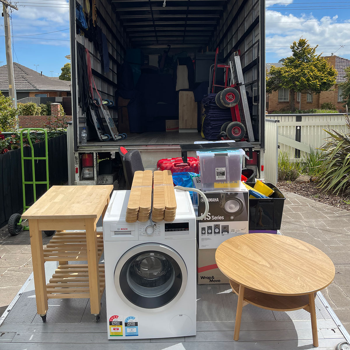 JD Movers truck loading washing machine boxes and household furniture for a Surrey Hills to Camberwell 12 tonne home move