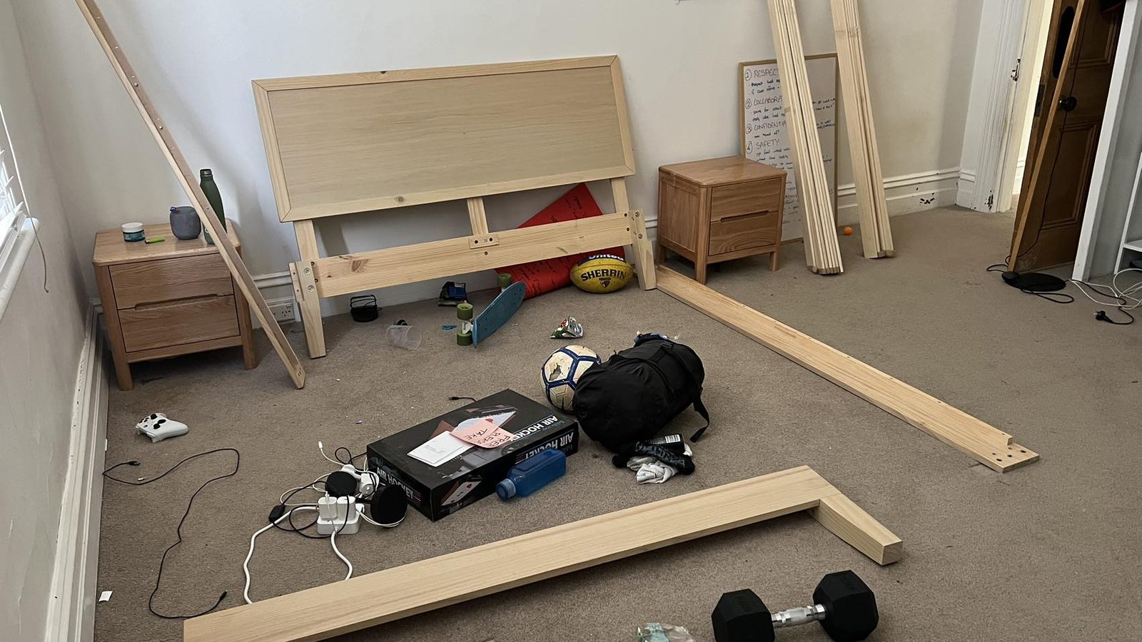 Dismantled bed frame and household furniture in a separate real JD Movers job, illustrating Camberwell access and preparation planning