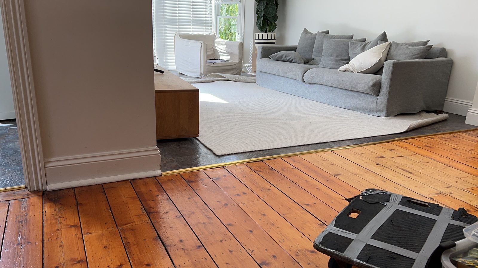 Protected floor and clear carrying route prepared for a Kooyong move